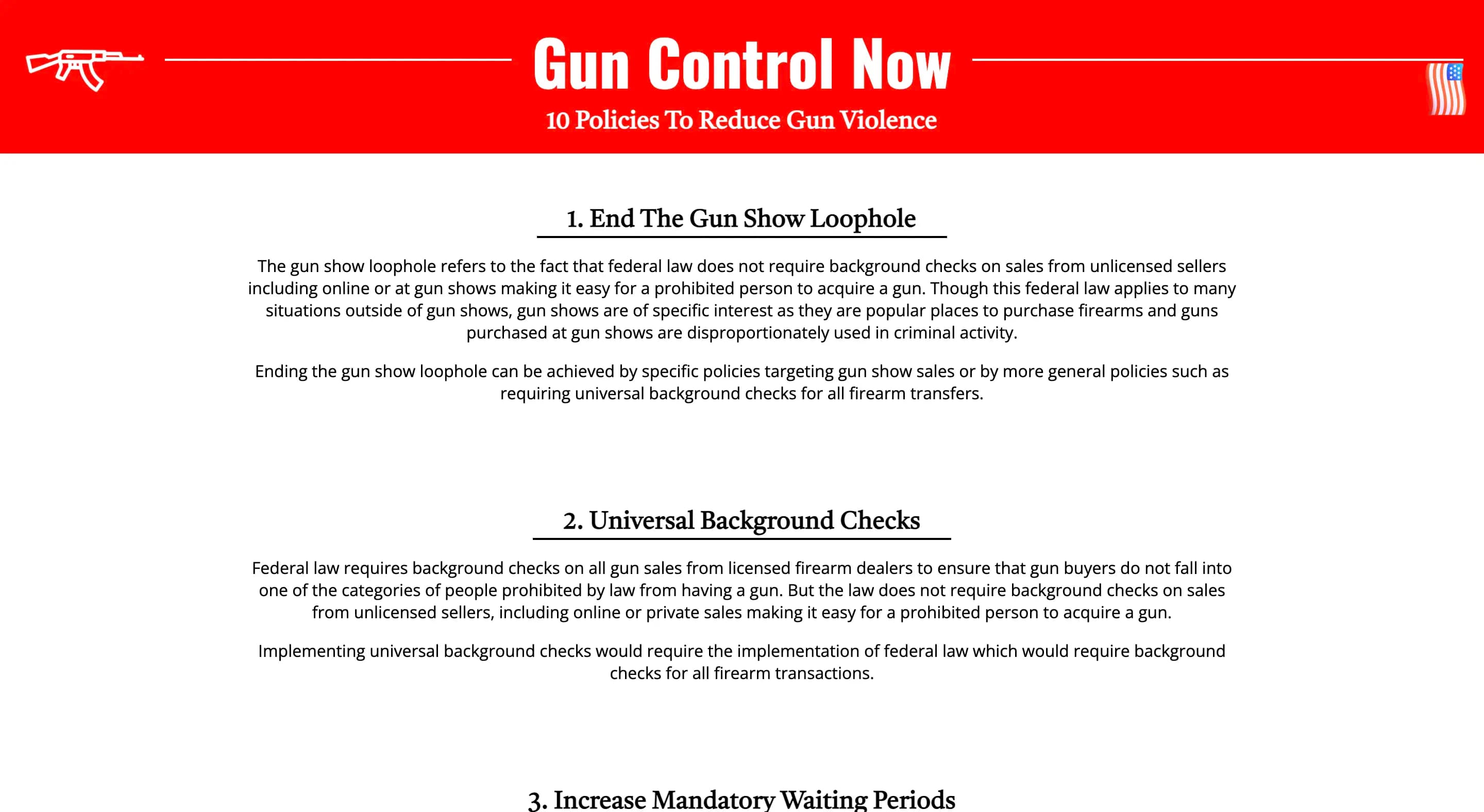 Gun Control Policies Website Screenshot