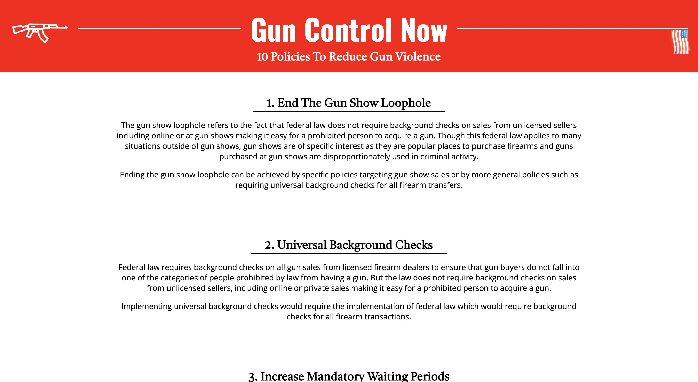 Gun Control Policies Website Screenshot
