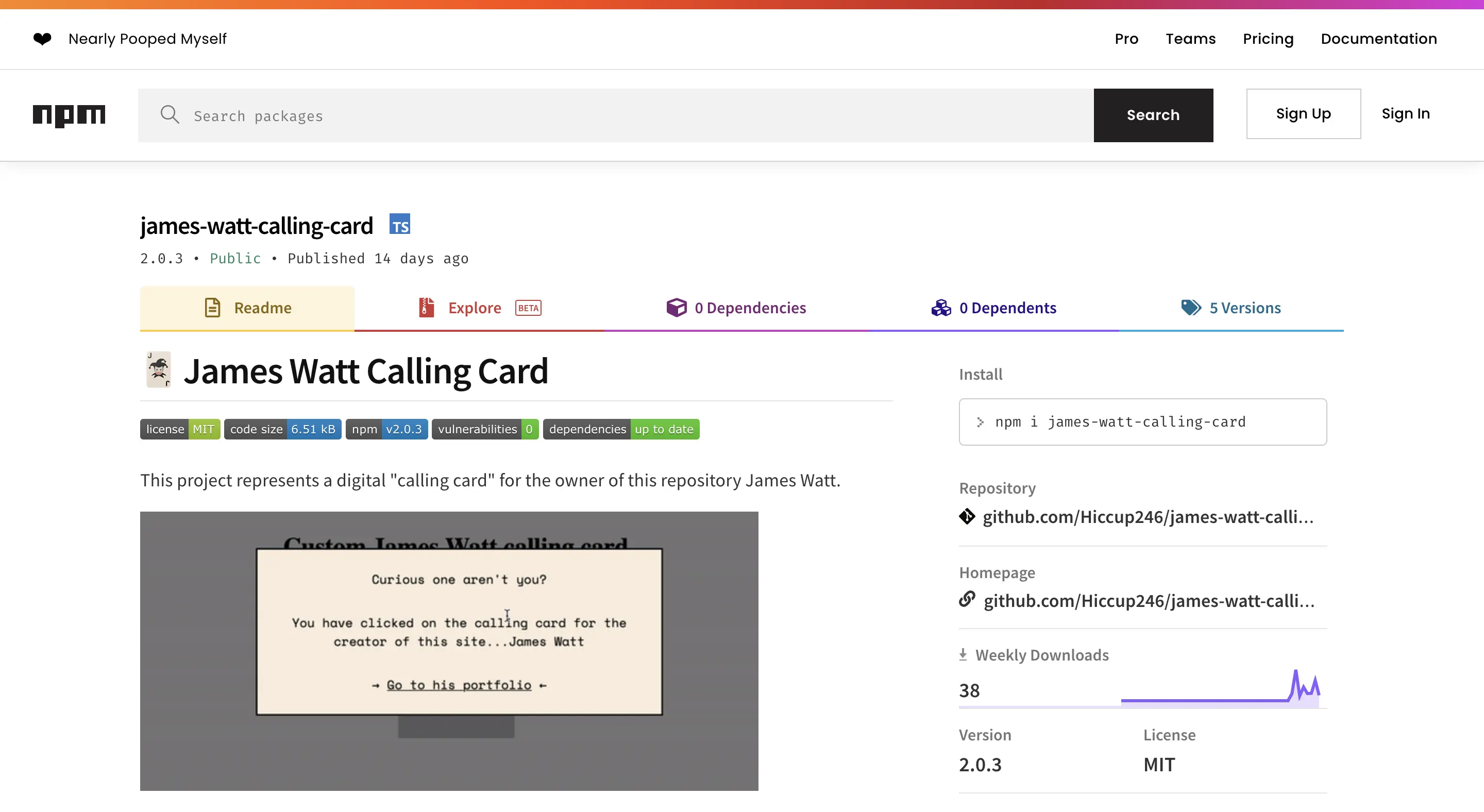 James Watt Calling Card Website Screenshot